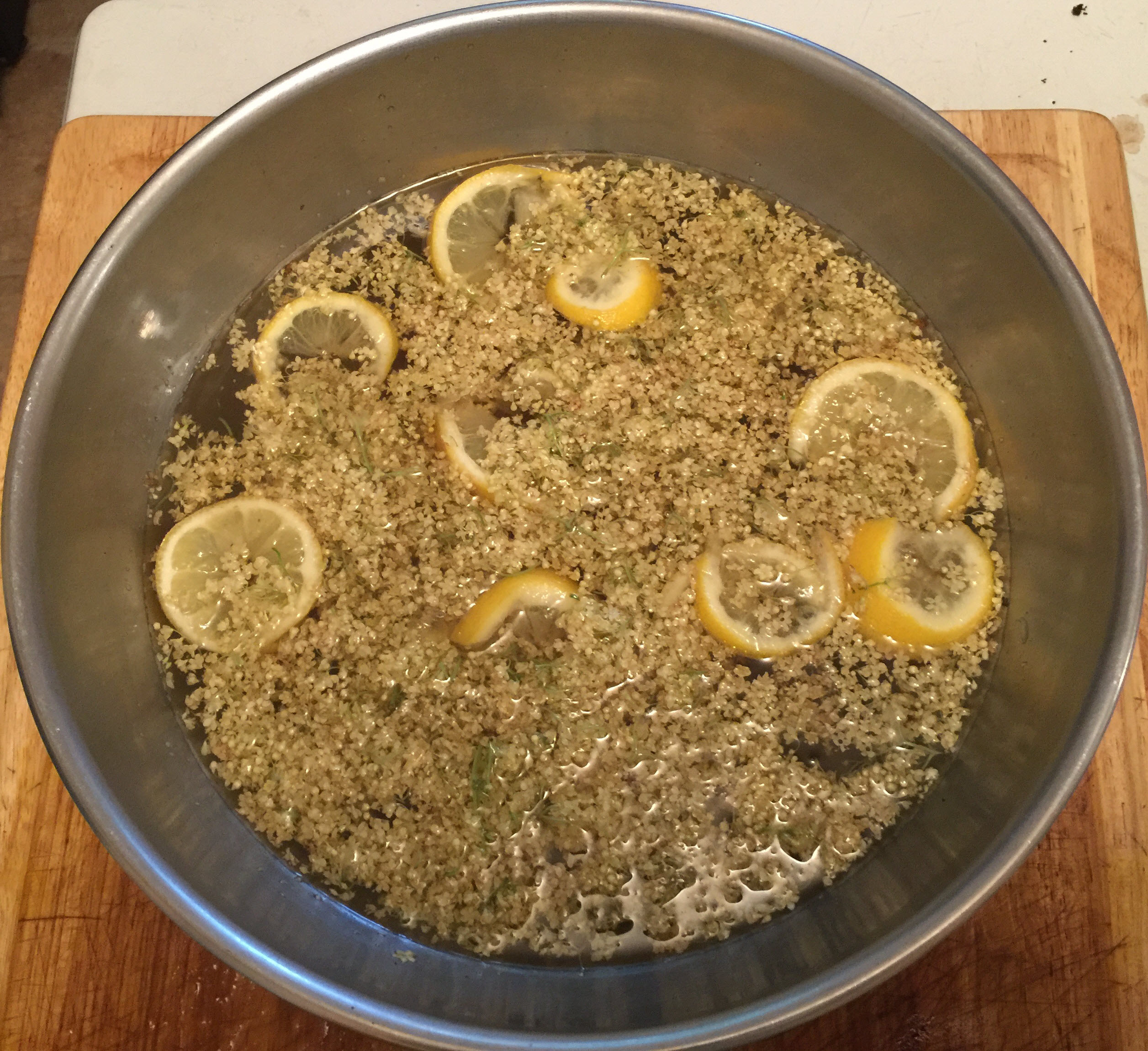 elder flower syrup in the making